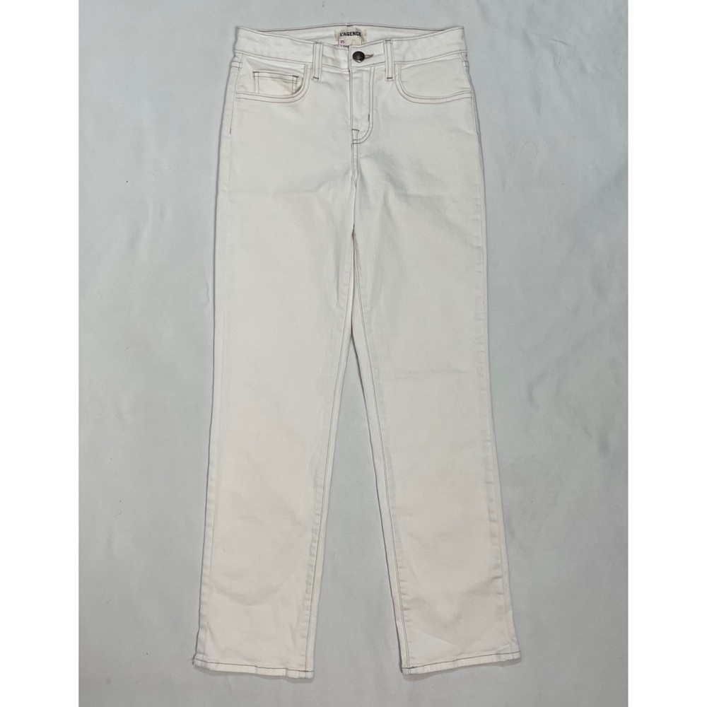 New L'Agence Off White With Topstitching Jeans Size 25